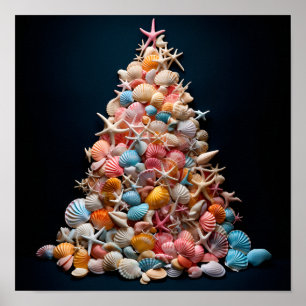 Poster Árvore de Natal feita de conchas marinhas colorida