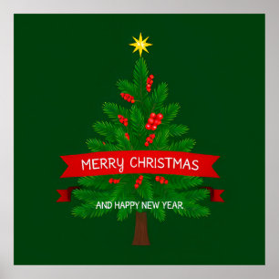 Poster Árvore de Natal Festiva com Fita Vermelha