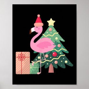 Poster Árvore de Natal Flamingo Rosa Tropical Verão Natal