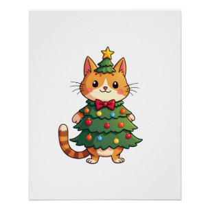 Pôster Árvore de Natal Gato Gengibre Fofo Natal 4