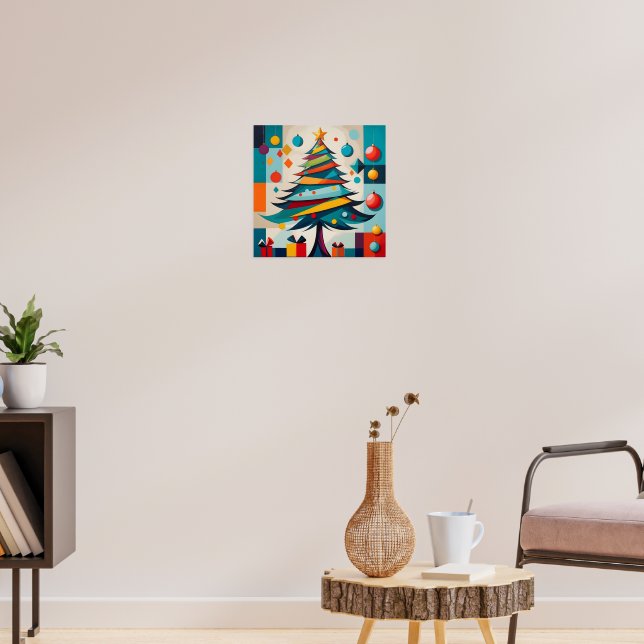 Poster Árvore de Natal Geométrica Art Déco Alegre com Pre (Sala de Estar 3)