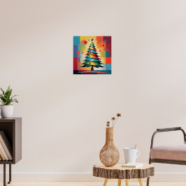 Poster Árvore de Natal Geométrica Pop Art em Quadrados
