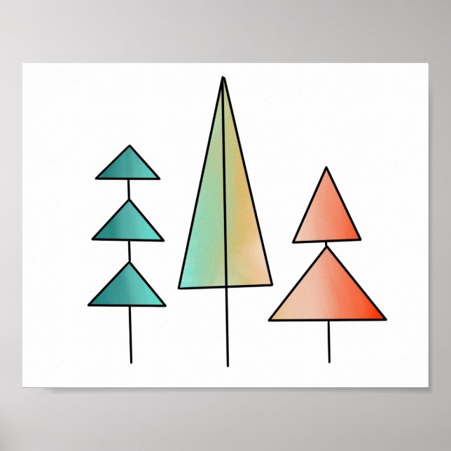 Poster árvore de natal geométrica rosa vermelho azul ombr (Frente)