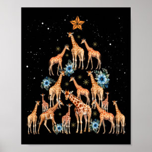 Poster Árvore de Natal Girafa Floral Girafa Luzes de Nata