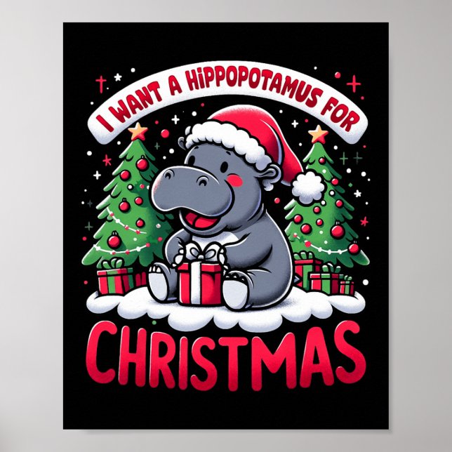 Poster Árvore de Natal Hippopotamus Xmas Hippo Lover Team (Frente)