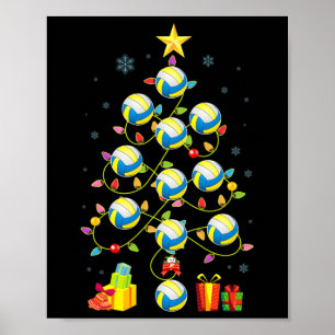 Poster Árvore de Natal Iluminando Bola de Voleibol Santa