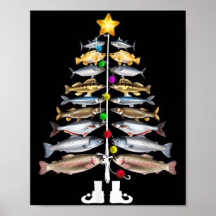 Poster Árvore de Natal Merry Fishmas Piada de Pesca