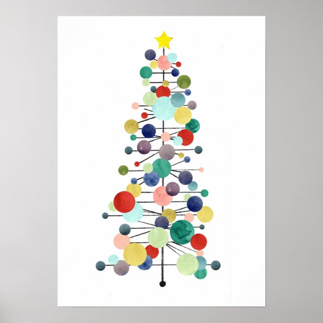 Poster Árvore de Natal Mid Century Modern Pontos Retro (Frente)