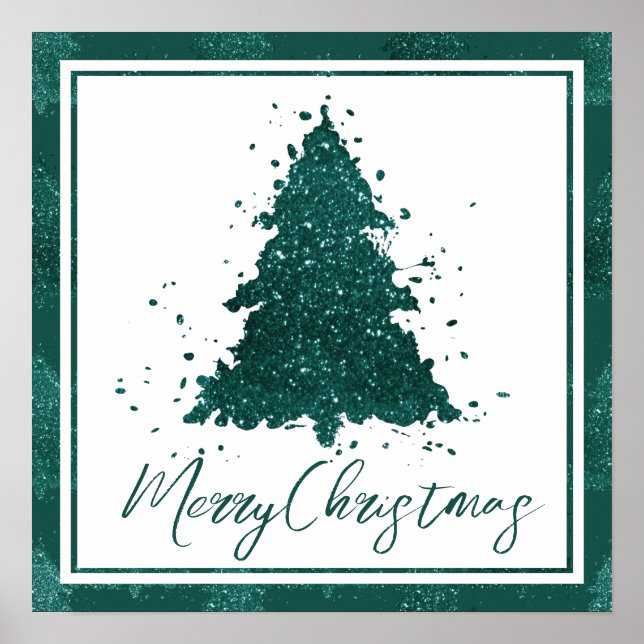 Poster Árvore de Natal Moody | Script de Teal à Meia-Noit (Frente)