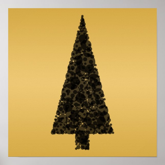 Poster Árvore de Natal na moda. Preto e Dourado. (Frente)