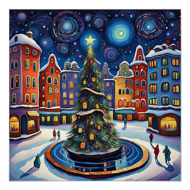 Pôster Árvore de Natal na praça 1 da cidade (Frente)