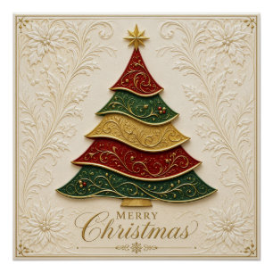 Pôster Árvore de Natal Ornamentada a Ouro