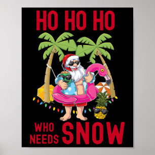 Poster Árvore de Natal Palmeira Papai Noel Surfando Praia