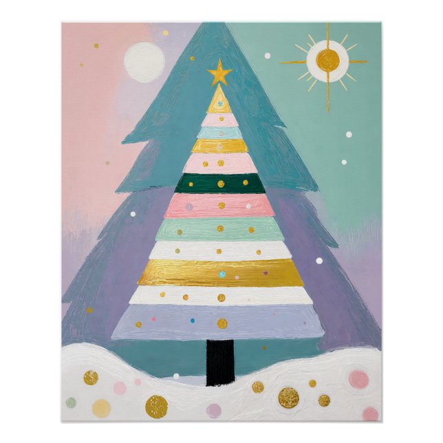 Pôster Árvore de Natal Pastel Celestial (Frente)