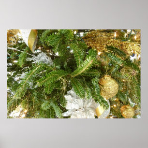 Pôster Árvore de Natal Prata e Dourado I Feriado