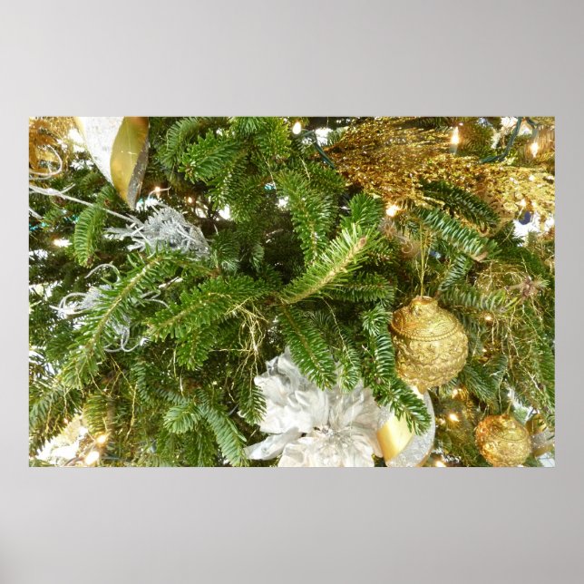 Pôster Árvore de Natal Prata e Dourado I Feriado (Frente)