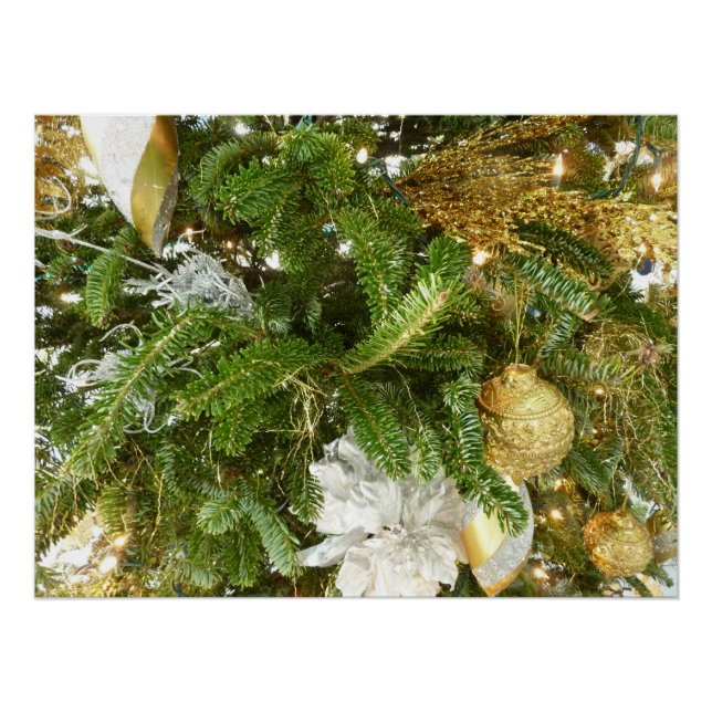 Pôster Árvore de Natal Prateada e Dourada I Feriado (Frente)
