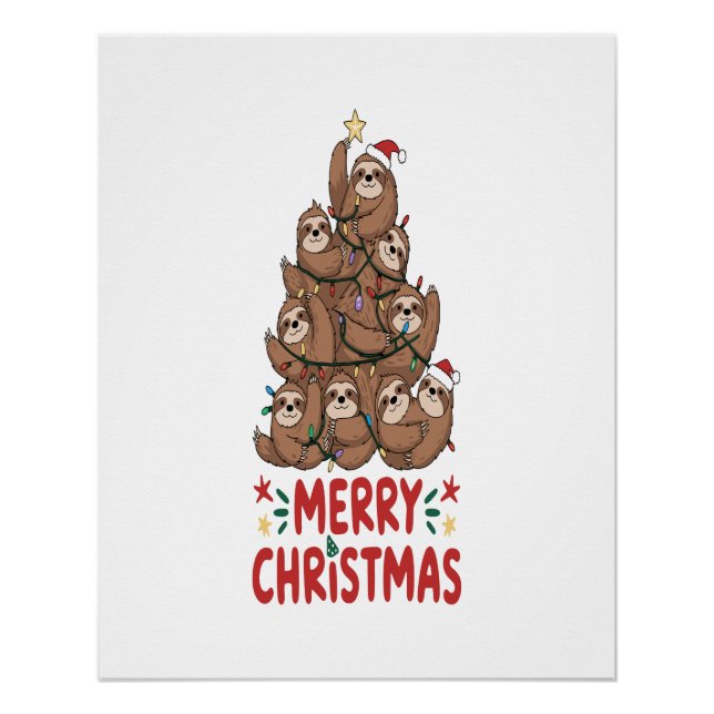 Pôster Árvore de Natal Preguiçoso Feliz Feriado (Frente)