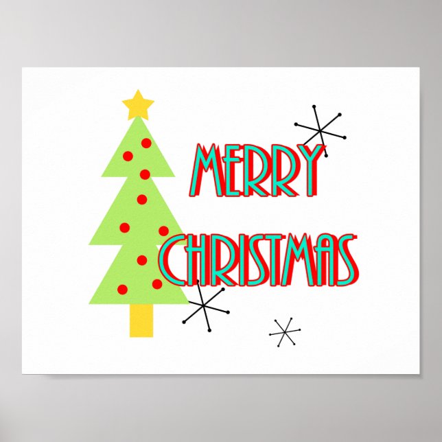 Poster árvore de natal retrô moderno de meados do século (Frente)