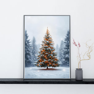 Poster Árvore de Natal Rica e Decorada no Inverno