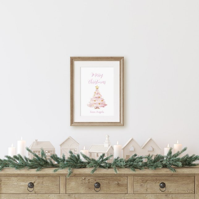 Poster Árvore de Natal Rosa e Dourada (Pink Christmas Tree Poster)