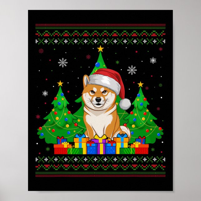Poster Árvore de Natal Santa Hat Shiba Inu (Frente)