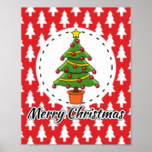 Poster Árvore de Natal sobre Pinheiros Vermelhos - Feliz
