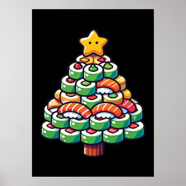Poster Árvore de Natal Sushi - Comida Engraçada de Foodie (Frente)