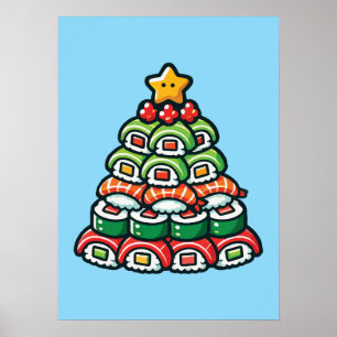 Poster Árvore de Natal Sushi - Comida Engraçada de Foodie