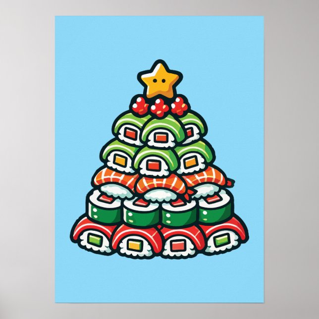 Poster Árvore de Natal Sushi - Comida Engraçada de Foodie (Frente)