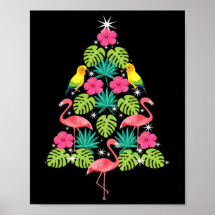 Poster Árvore de Natal Tropical Havaiana Flamingo Sil