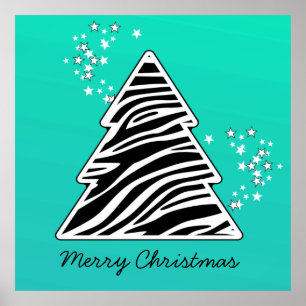 Pôster Árvore de Natal Turquoise Zebra