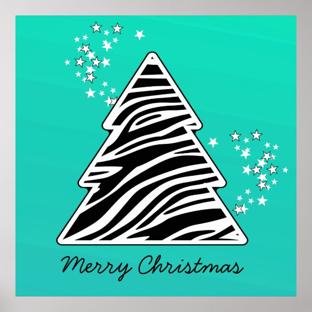 Pôster Árvore de Natal Turquoise Zebra (Frente)