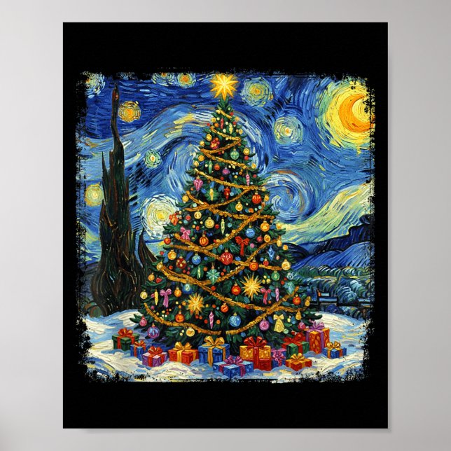 Poster Árvore de Natal Van Gogh Noite Estrelada Natal 202 (Frente)