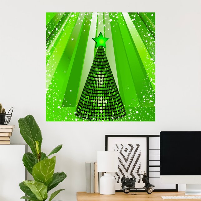 Poster Árvore de Natal Verde Moderna com Estrela (Criador carregado)
