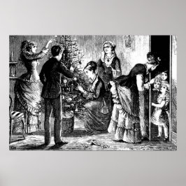 Pôster Árvore de Natal Vintage e Esboço da Família