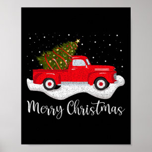 Poster Árvore de Natal Vintage Wagon no Carro Xmas Red Tr