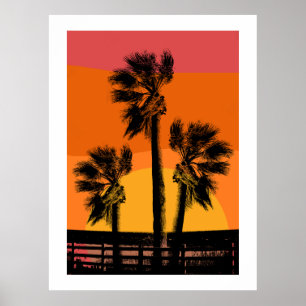Poster Árvore de Palm de Praia Sunset