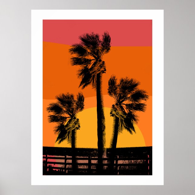 Poster Árvore de Palm de Praia Sunset (Frente)