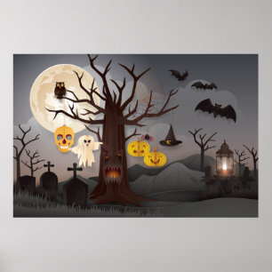 Poster Árvore de Papelaria de Halloween, Fantasmas, Morc