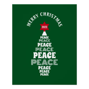 Pôster Árvore de Paz de Natal Bonita Verde de Ano