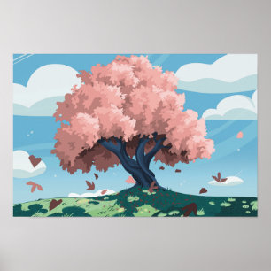 Poster Árvore de Pérola: Paisagem do Flor de Cereja Estil