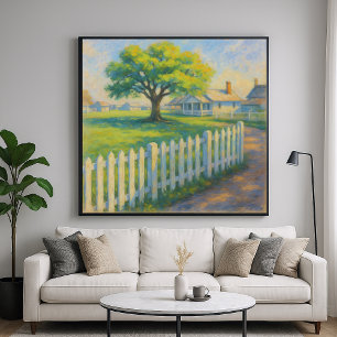 Poster Árvore de Picket - Painting Style Landscape Art