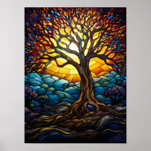 Poster Árvore De Vida Em Mosaico De Vidro Colorido Arte D