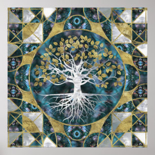 Poster Árvore de vida - Yggdrasil - mármore e ouro