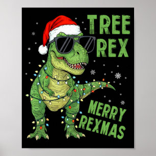 Poster Árvore Divertida Rex Dinossauro Natal Chapéu de Pa