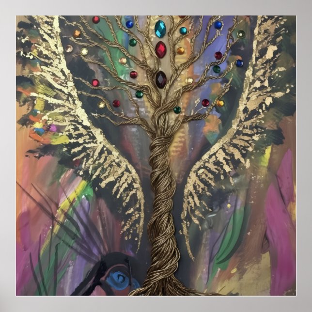 Poster Árvore Divina Da Vida asas celestiais e jóias  (Frente)