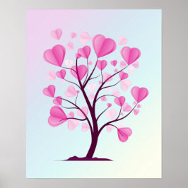 Poster Árvore do Amor Árvore de Corações Rosa Pastel Româ