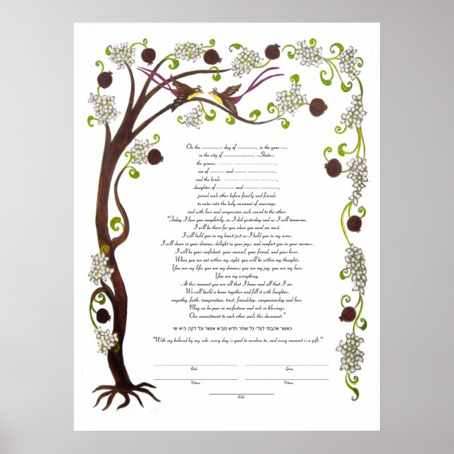 Pôster Árvore do Life ketubah com romãs (v) (Frente)