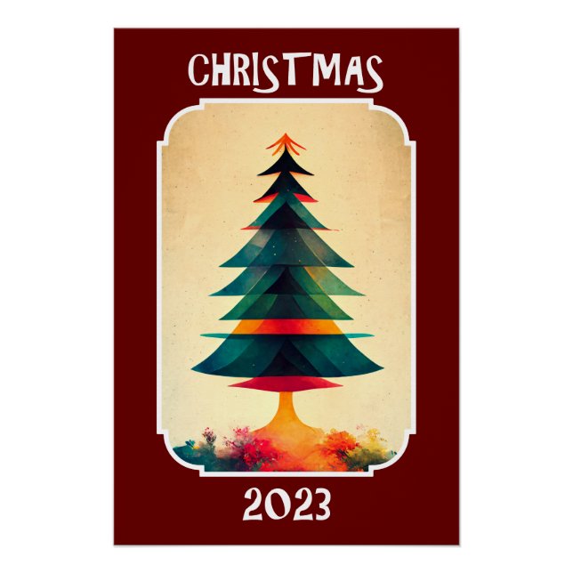 Pôster Árvore do pinheiro artístico | Feliz Natal 2023 (Frente)